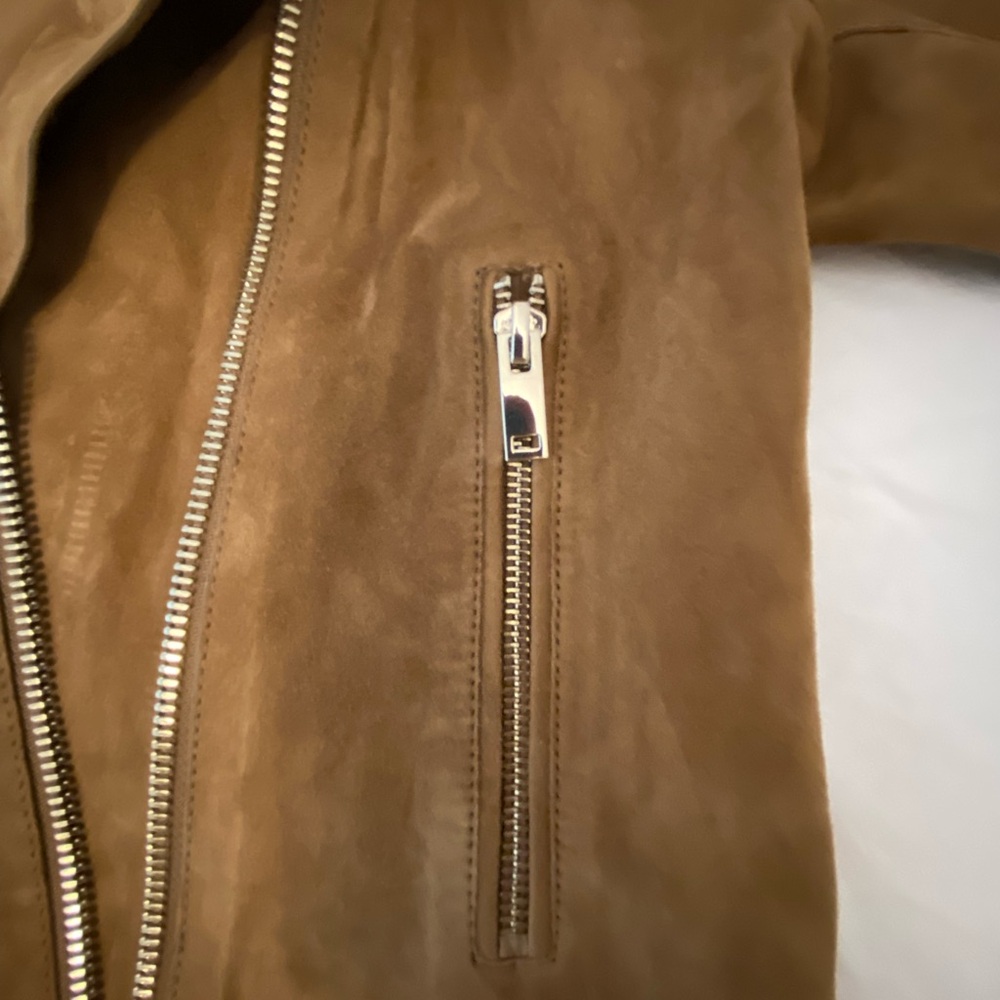 Massimo Dutti Camel Leather Jacket size small with silver hardware - Picture 6 of 14